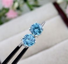 Blue Cz stone stud earring, Brass silver plated earring for women, Gifts Jewelry